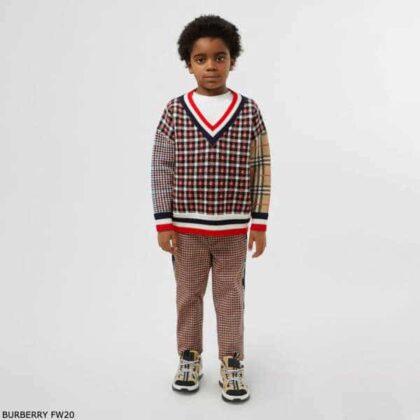 Burberry Boys Red & Beige Check Merino Wool Sweater