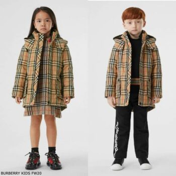 Burberry Kids Beige Vintage Check Down Filled Hooded Coat