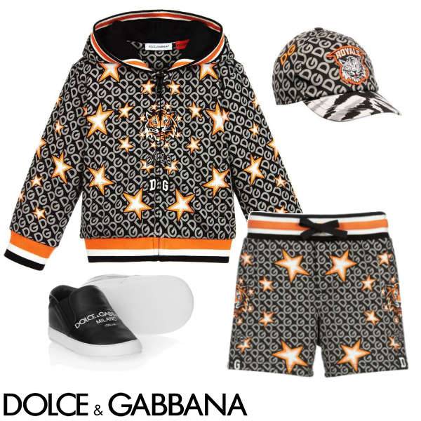 Dolce & Gabbana Baby Boy Black & Orange Logo Tiger Star Hoodie Tracksuit