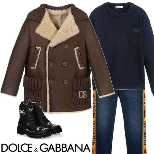 Dolce & Gabbana Boys Brown Soft Leather Shearling Coat