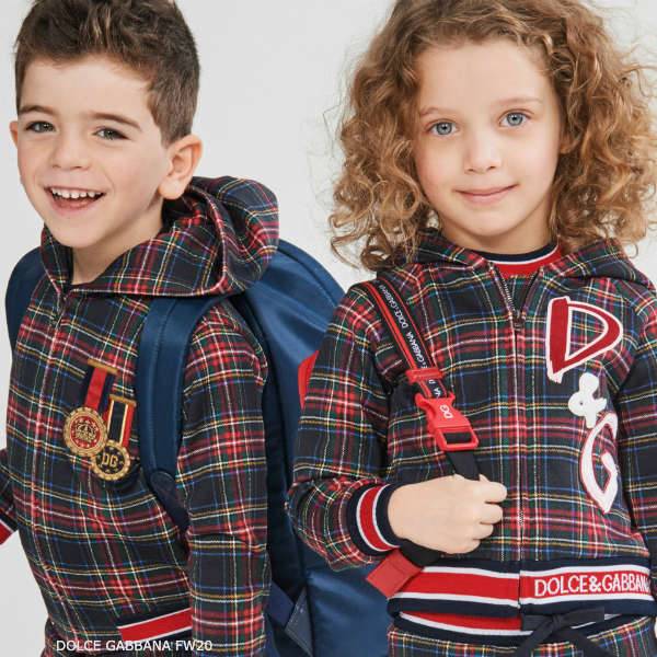 Dolce & Gabbana Kids Blue & Red Tartan Check Bomber Jacket Jogger Pants
