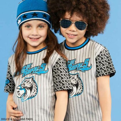 Dolce Gabbana Kids Grey & Blue Logo Just be Royals Cheetah Baseball T-Shirt