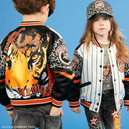 Dolce Gabbana Kids Satin White Black Stripe Orange Tiger King Fabulous Bomber Jacket