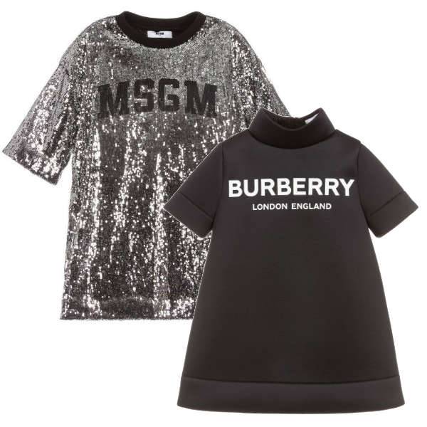 MSGM MIni Me Silver Sequin Dress Burberry Black Logo Dress
