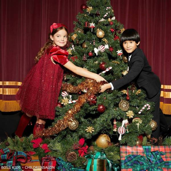BOSS Kids Boys Navy Blue Christmas Suit Girls Junona Red Glitter Dress