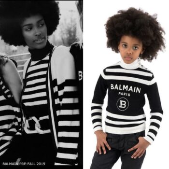 Balmain Girls Mini Me Black Stripe Logo Turtleneck Sweater