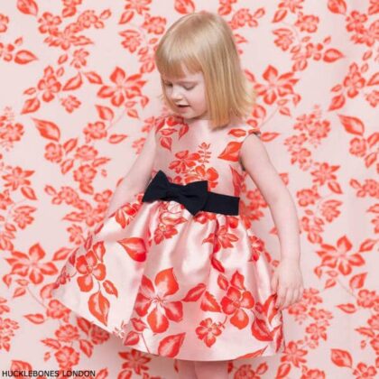 Hucklebones London Baby Girls Pink Orange Floral Party Dress