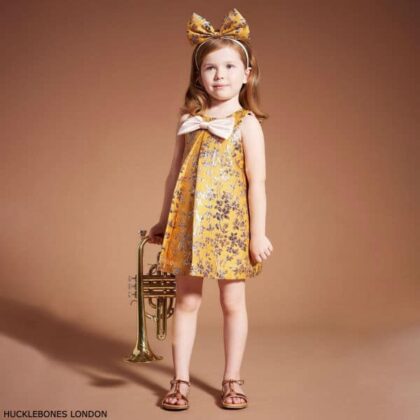 Hucklebones London Girls Yellow Gold Brocade Party Dress