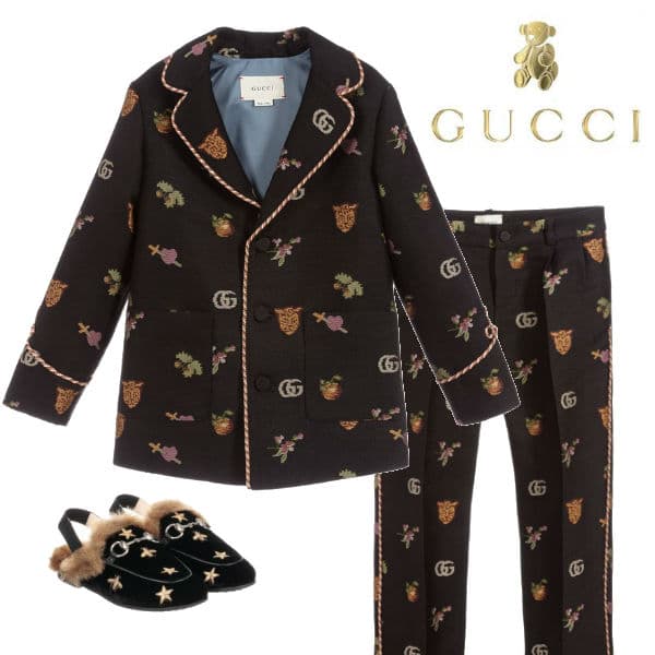 Gucci Kids Black Monogram Suit Jacket Pants