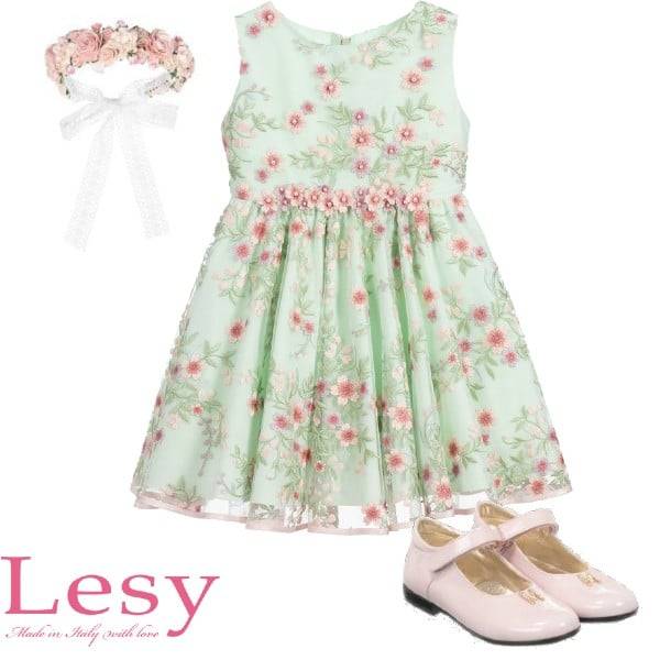 Lesy Girls Green Flower Embroidered Tulle Special Occasion Dress