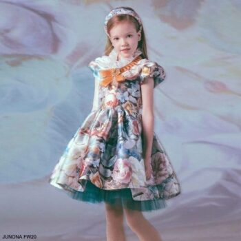 Junona Kids Girls Pink Blue Floral Butterfly Tulle Special Occasion Dress