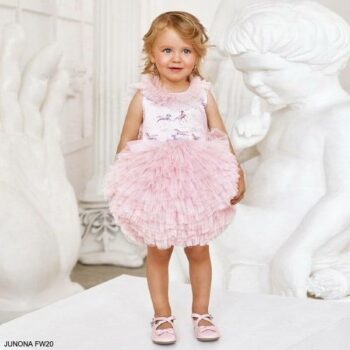 Junona Kids Little Girls Pink Puff Tulle Unicorn Print Party Dress