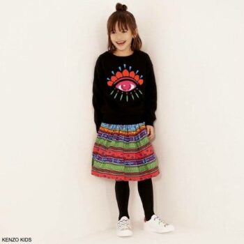 Kenzo Kids Girl Black Cotton Knitted Lima Eye Embroidered Sweater