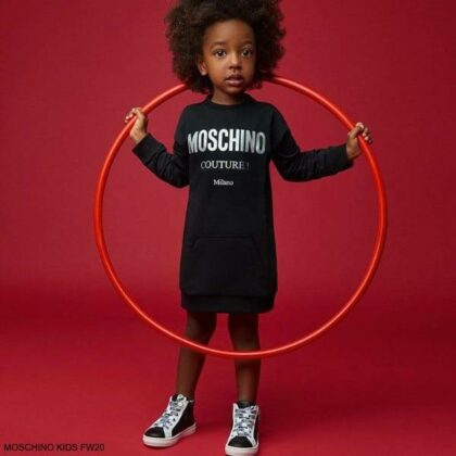 Moschino Kids Baby Girls Black Mini Me Couture Logo Sweatshirt Dress