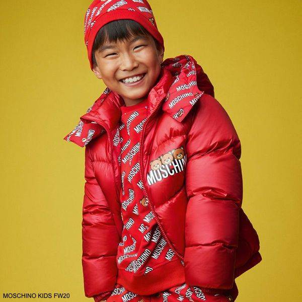 Moschino Kids Boys Red Teddy Bear Logo Puffer Jacket & Sweatshirt