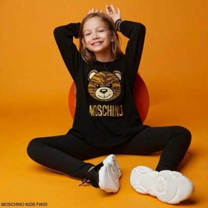 Moschino Kids Girls Black Teddy Bear Tiger Pattern Embroidery Logo Tracksuit