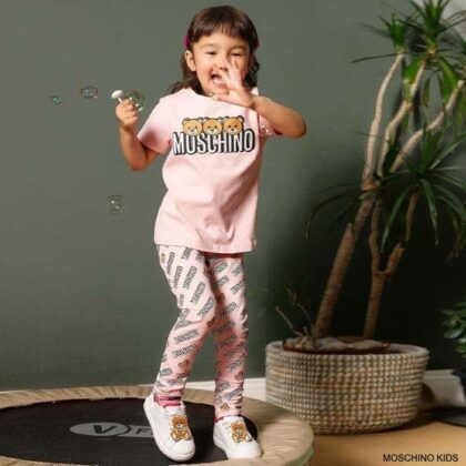 Moschino Kids Girls Pink Teddy Bear Logo T-Shirt Leggings