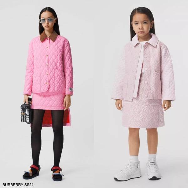 Burberry Kids Girls Mini Me Pink Diamond Quilted Jacket Skirt