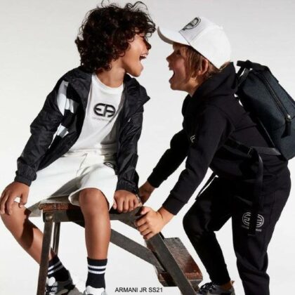 Emporio Armani Boys Black White EA Logo Windbreaker Jacket