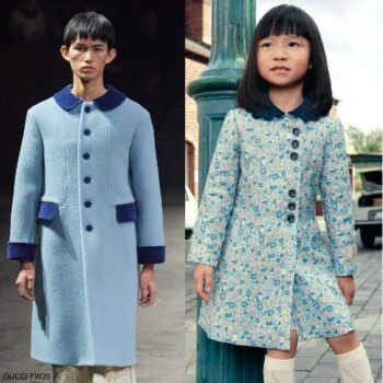Gucci Kids Girls Mini Me Blue Floral Liberty Print Linen Velvet Collar Coat