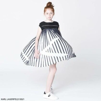 KARL LAGERFELD KIDS Girls Mini Me Black & White Pleated Party Dress