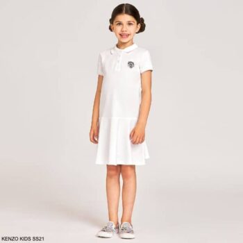 Kenzo Kids Girls White Tiger Logo Preppy Cotton Short Sleeve Polo Dress