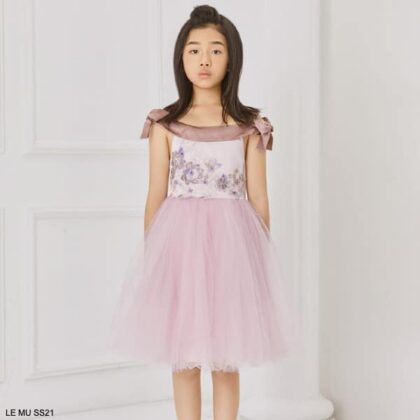 Le Me Girls Pink Lilac Flower Bow Shoulder Tulle Party Dress