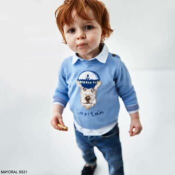 Mayoral Baby Boys Light Blue Captain Dog Cotton Knit Sweater