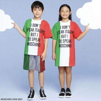 Moschino Kids White Green Red Italian Flag I Dont Speak Italian But I Speak Moschino T-Shirt