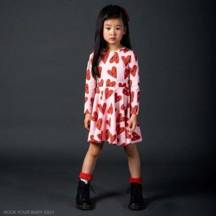 Rock Your Baby Girls Pink Red Hearts Character Eyes Soft Cotton Dress