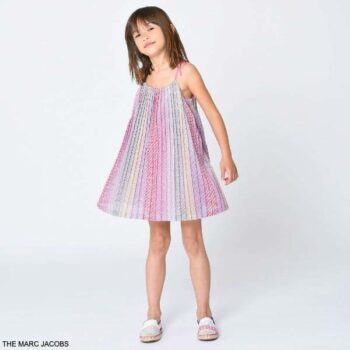 The Marc Jacobs Girls Pink Pleated Logo Sleeveless Party Dress