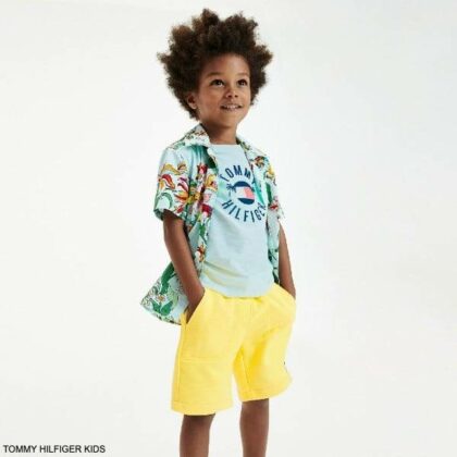 Tommy Hilfiger Kids Light Blue Logo Organic Cotton T-Shirt Yellow Shorts