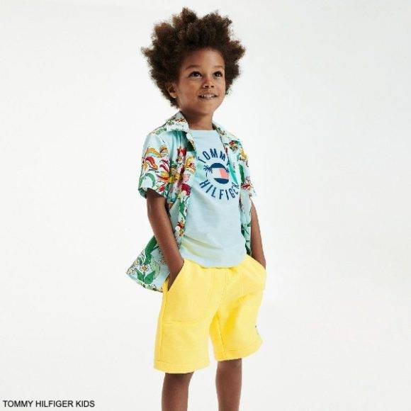 Tommy Hilfiger Kids Boys Light Blue Logo T-Shirt Yellow Shorts