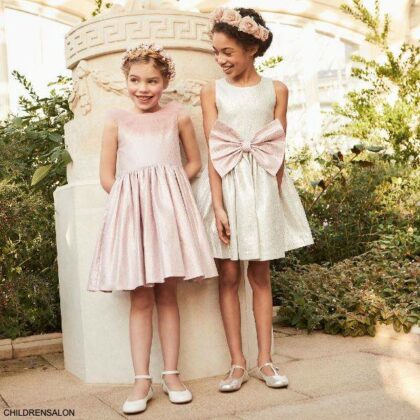 Childrensalon Occasions Girls Pink Gold Metallic Tulle Flower Girl Party Dress