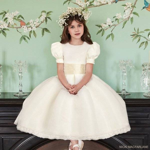 Nicki Macfarlane Girls Ivory Silk British Royal Family William Kate Flower Girl Dress