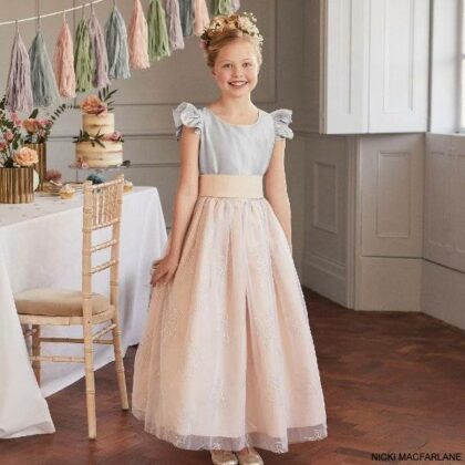 Nicki Macfarlane Girls Pink Silver Silk Tulle Special Occasion Dress