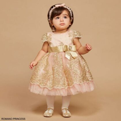 Romano Baby Girls Pink Gold Lace Special Occasion Dress Handbag