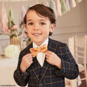 Romano Boys Navy Blue Beige Check 3 Piece Special Occasion Suit