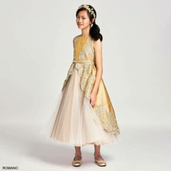 Romano Princess Girls Gold Tulle Lace Special Occasion Dress