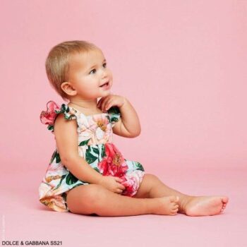 Dolce Gabbana Baby Girl Mini Me Blue Pink Camellia Floral Print Shortie