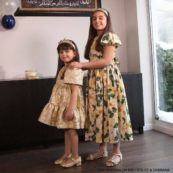 Dolce Gabbana Girls Gold Lame Jacquard Eid Holiday Party Dress