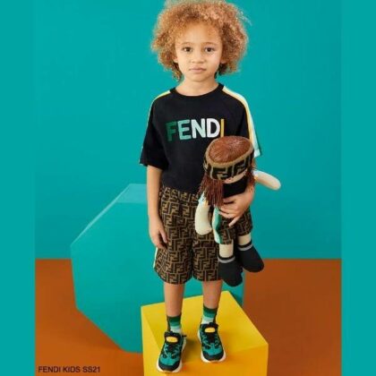 Fendi Kids Boys Black Colorful Logo Shirt Brown FF Logo Shorts