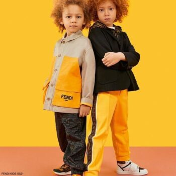 Fendi Kids Boys Black Wool Blazer Brown FF Logo Hood Yellow Track Pants