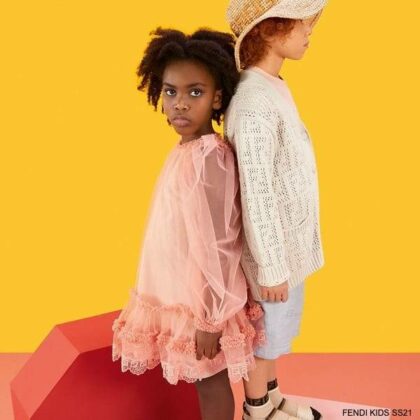 Fendi Kids Girls Pink Tulle Long Sleeve Special Occasion Dress
