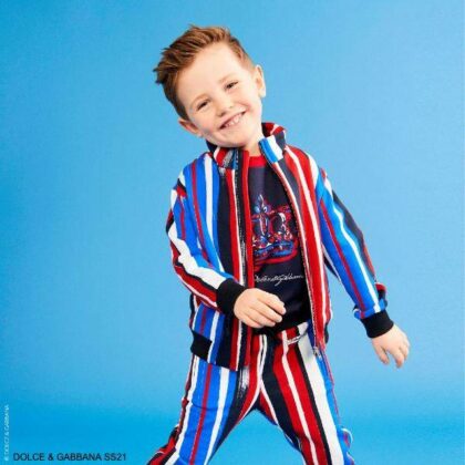 Dolce Gabbana Kids Boy Blue Red Brushstroke Tracksuit Jacket Joggers Crown Shirt