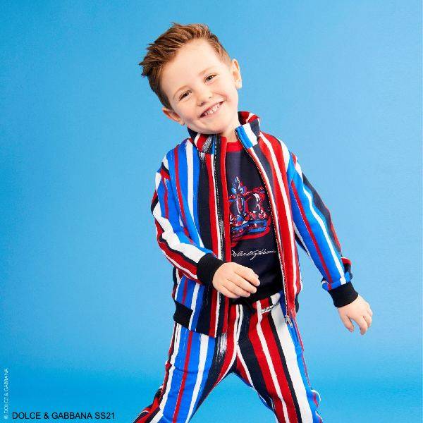 Dolce Gabbana Kids Boy Blue Red Brushstroke Tracksuit Jacket Joggers Crown Shirt
