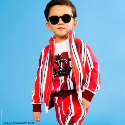 Dolce Gabbana Kids Boys Mini Me Red White Brushstroke Stripe Track Suit Jogger Pants Crown Shirt
