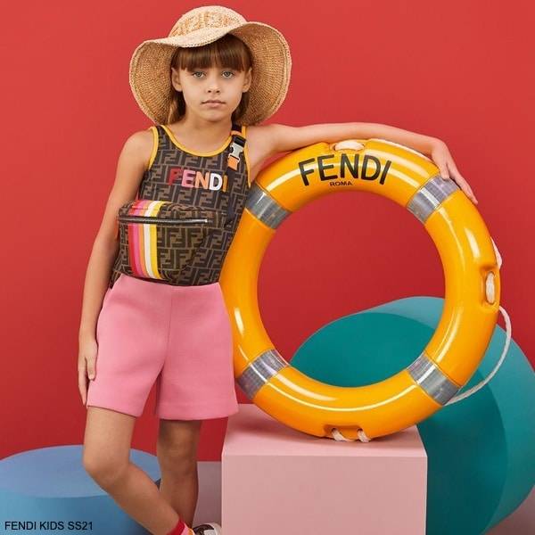 Fendi Kids Girls Brown FF Logo Tank Shirt Bright Pink Logo Shorts
