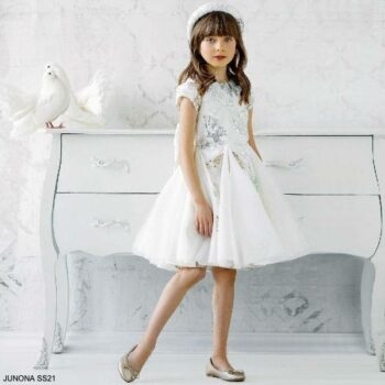 Junona Girls Ivory Gold Silver Butterfly Tulle Special Occasion Dress
