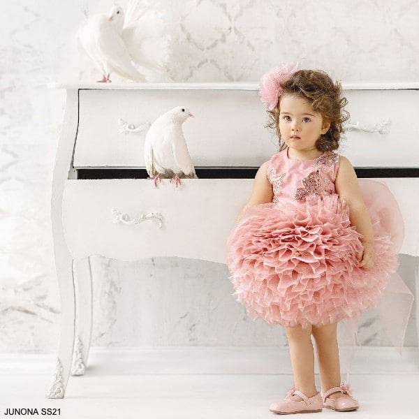 Junona Kids Little Girls Pink Puff Tulle Sequin Butterfly Party Dress